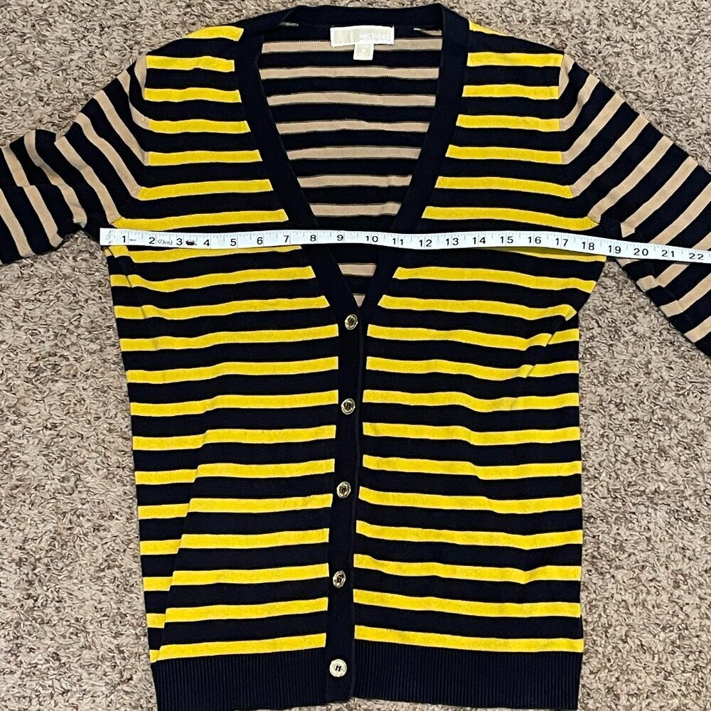 MICHAEL Michael Kors Striped Button Down Cardigan Sweater Yellow Blue M - Picture 5 of 8